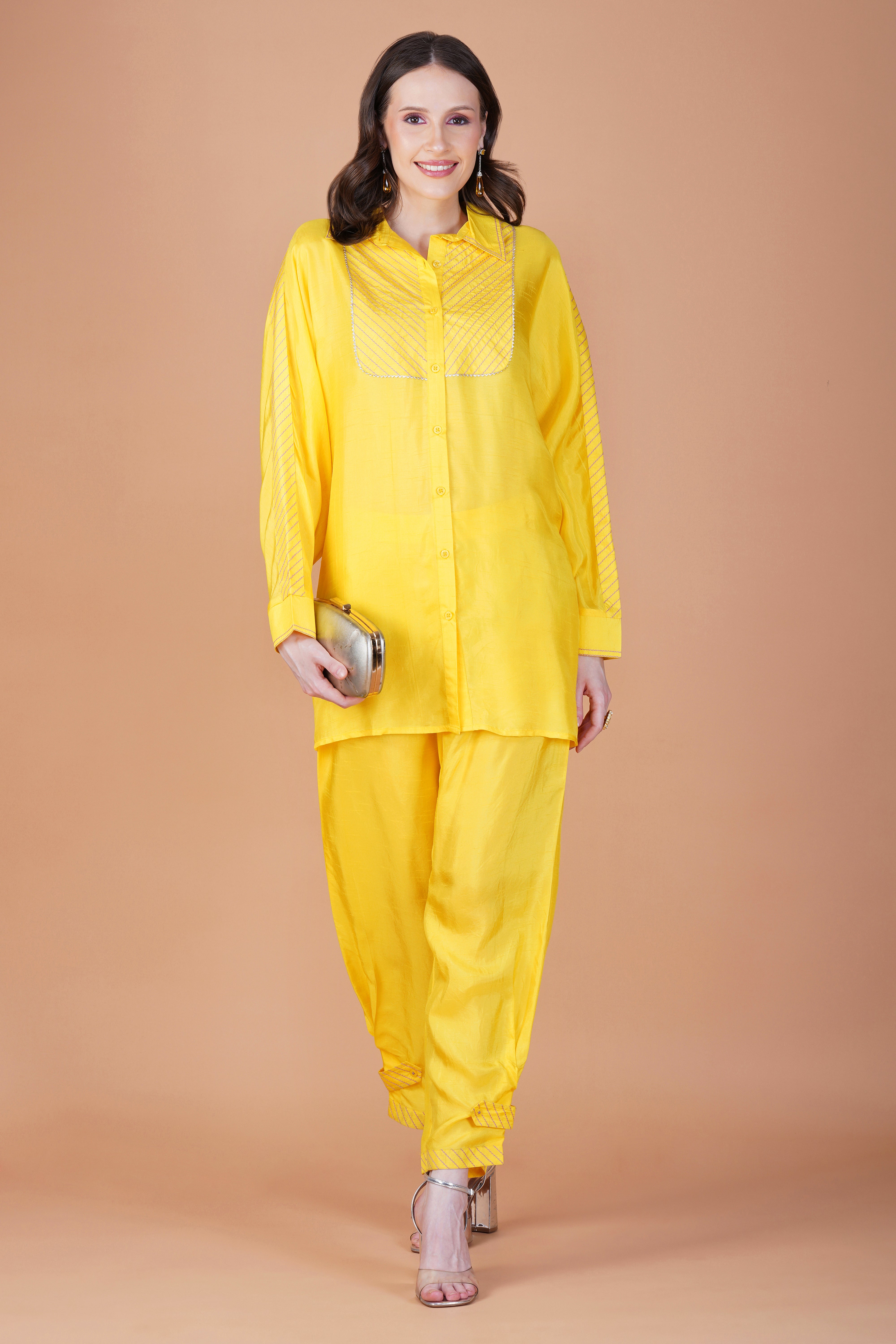 Yellow kaftan shirt co-ord set