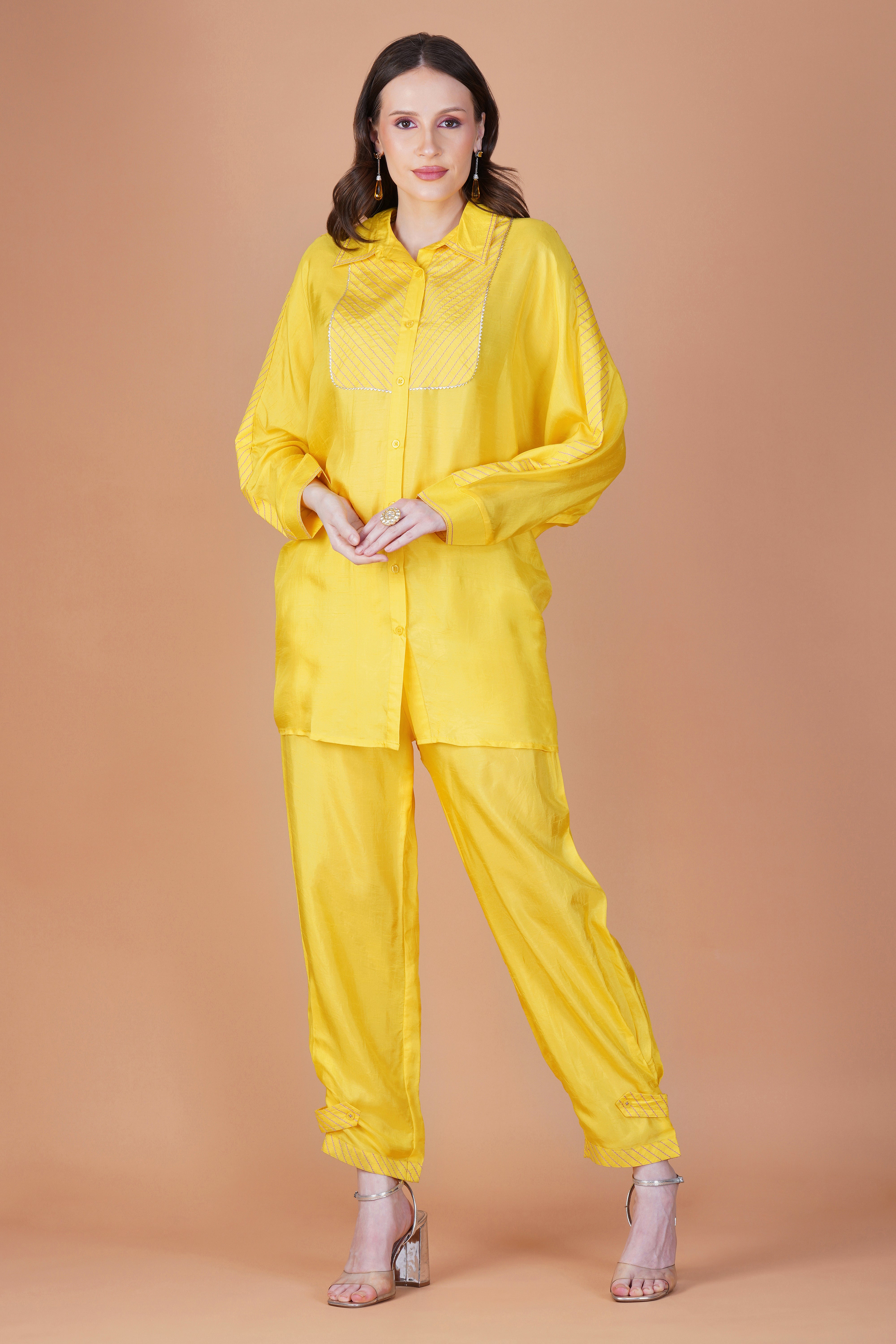 Yellow kaftan shirt co-ord set