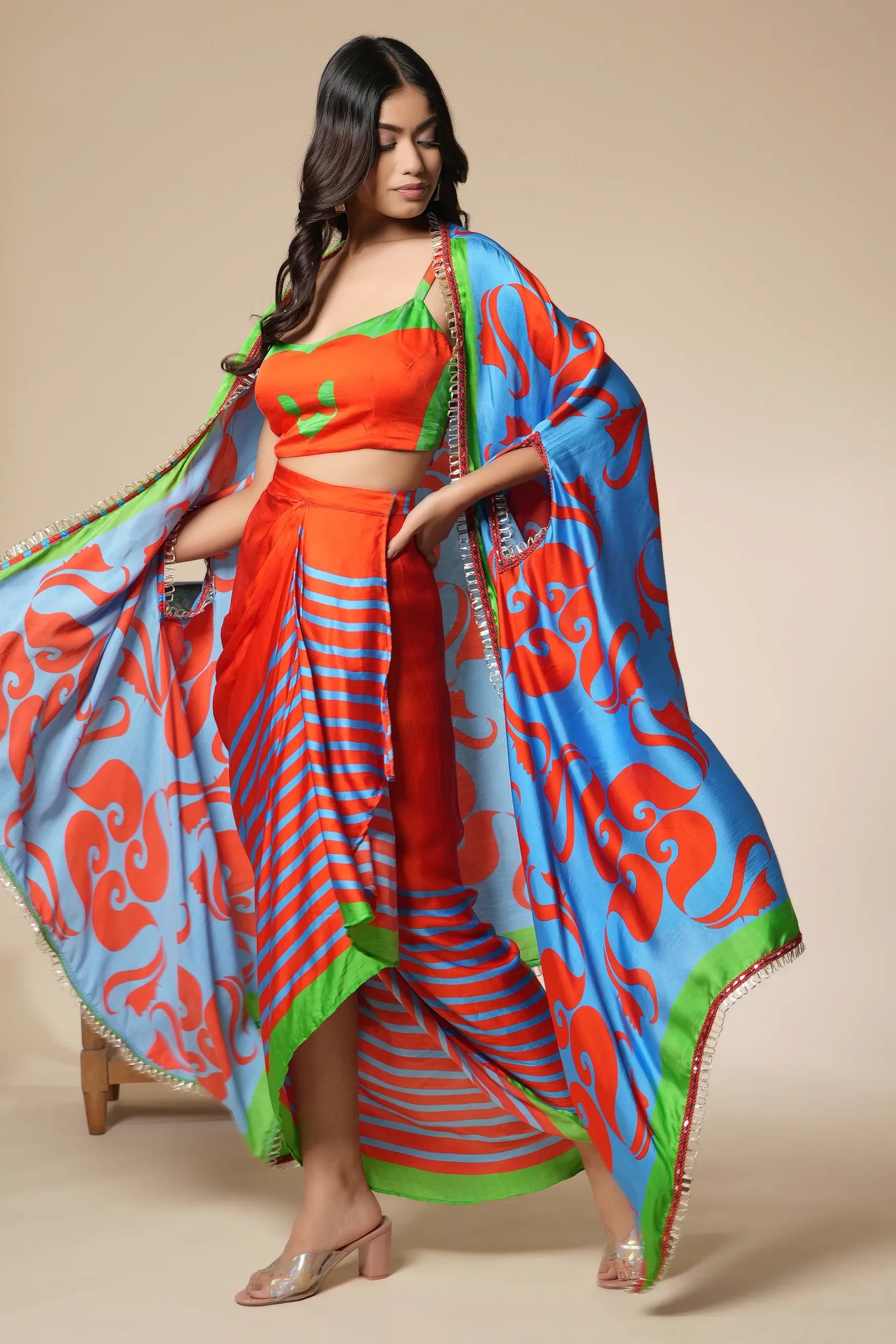 DRAPE DHOTI SKIRT WITH CAPE – RED