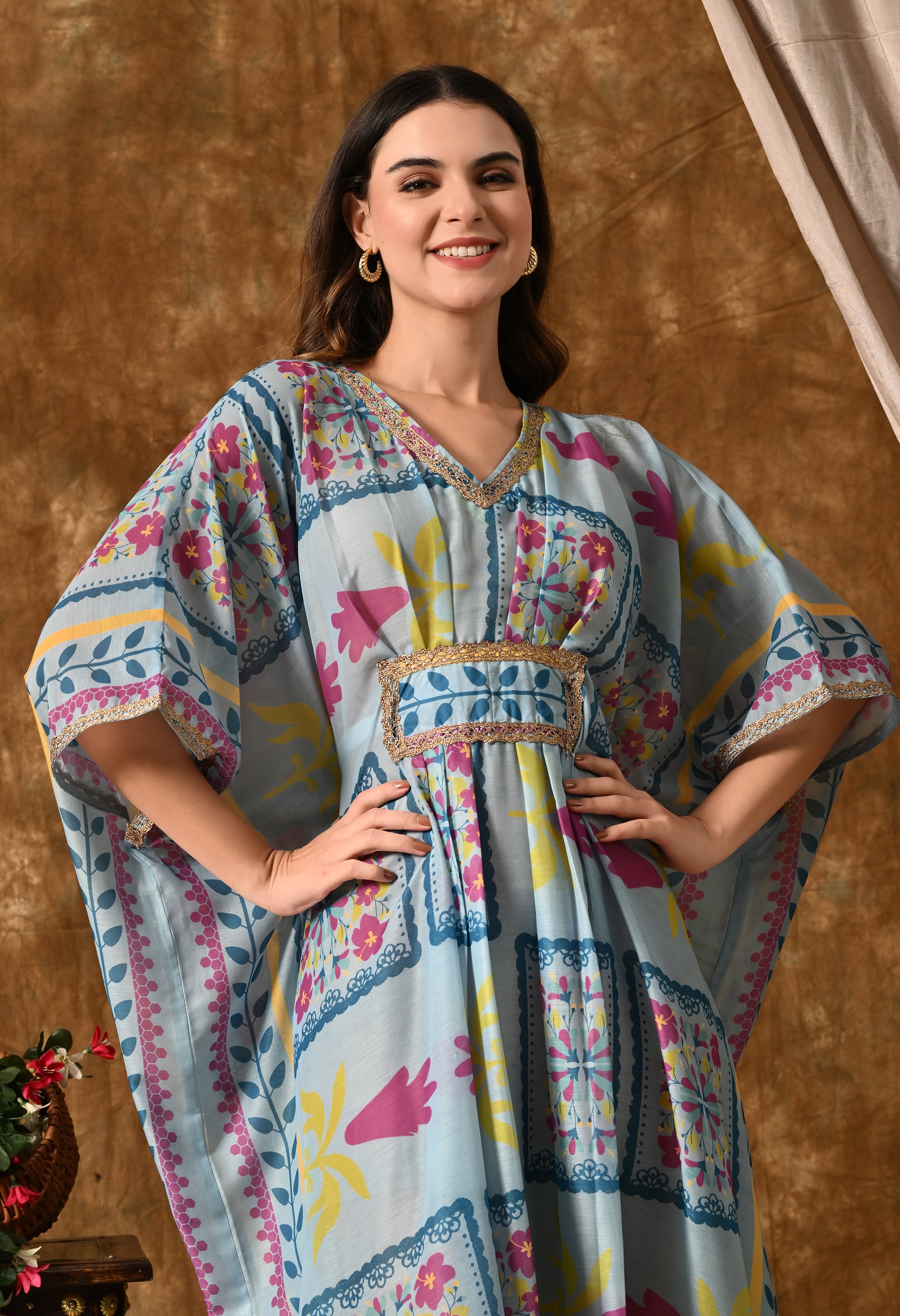 Buy Cotton Printed Kaftan Dress Online Sky blue color