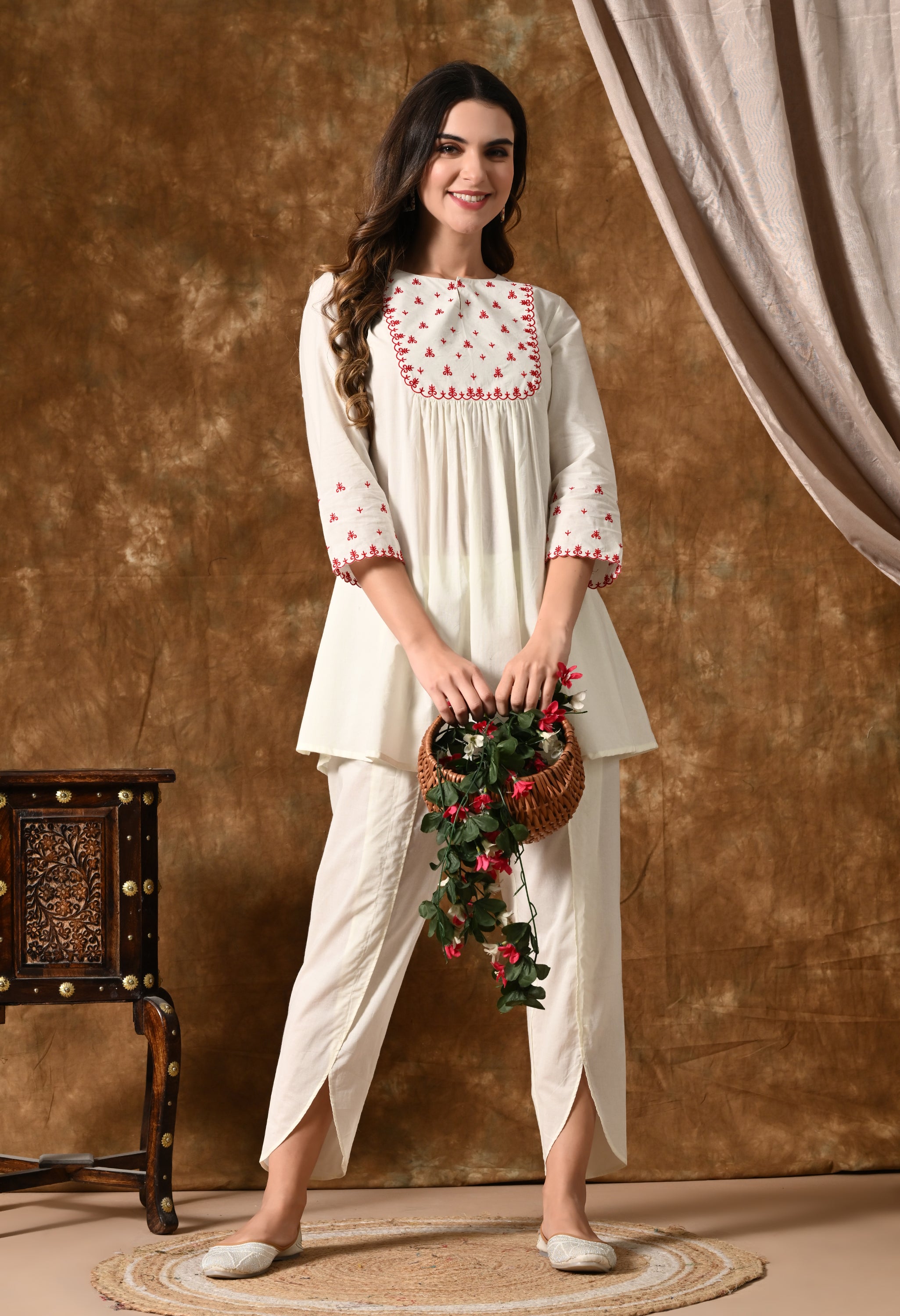 Offwhite embroidered peplum co-ord set