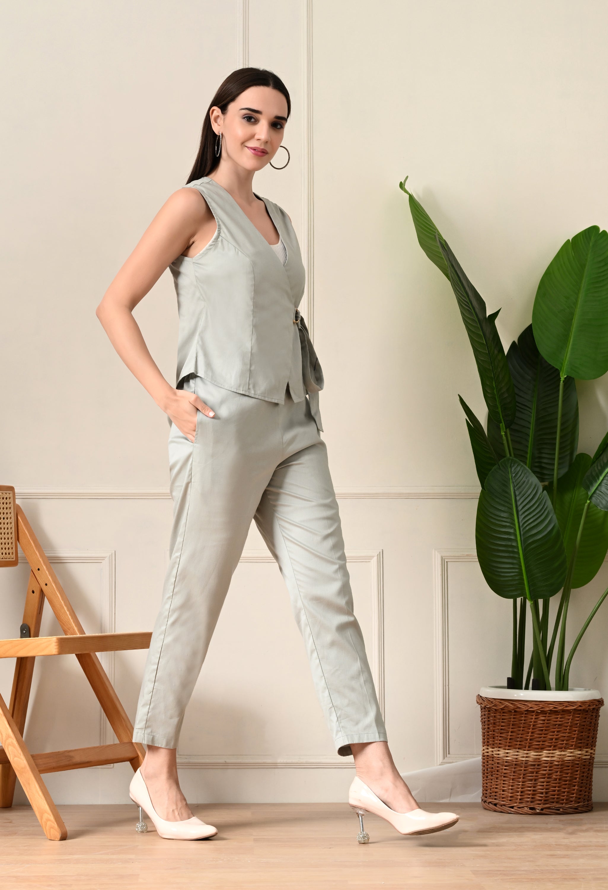 Gray waist coat co-ord set