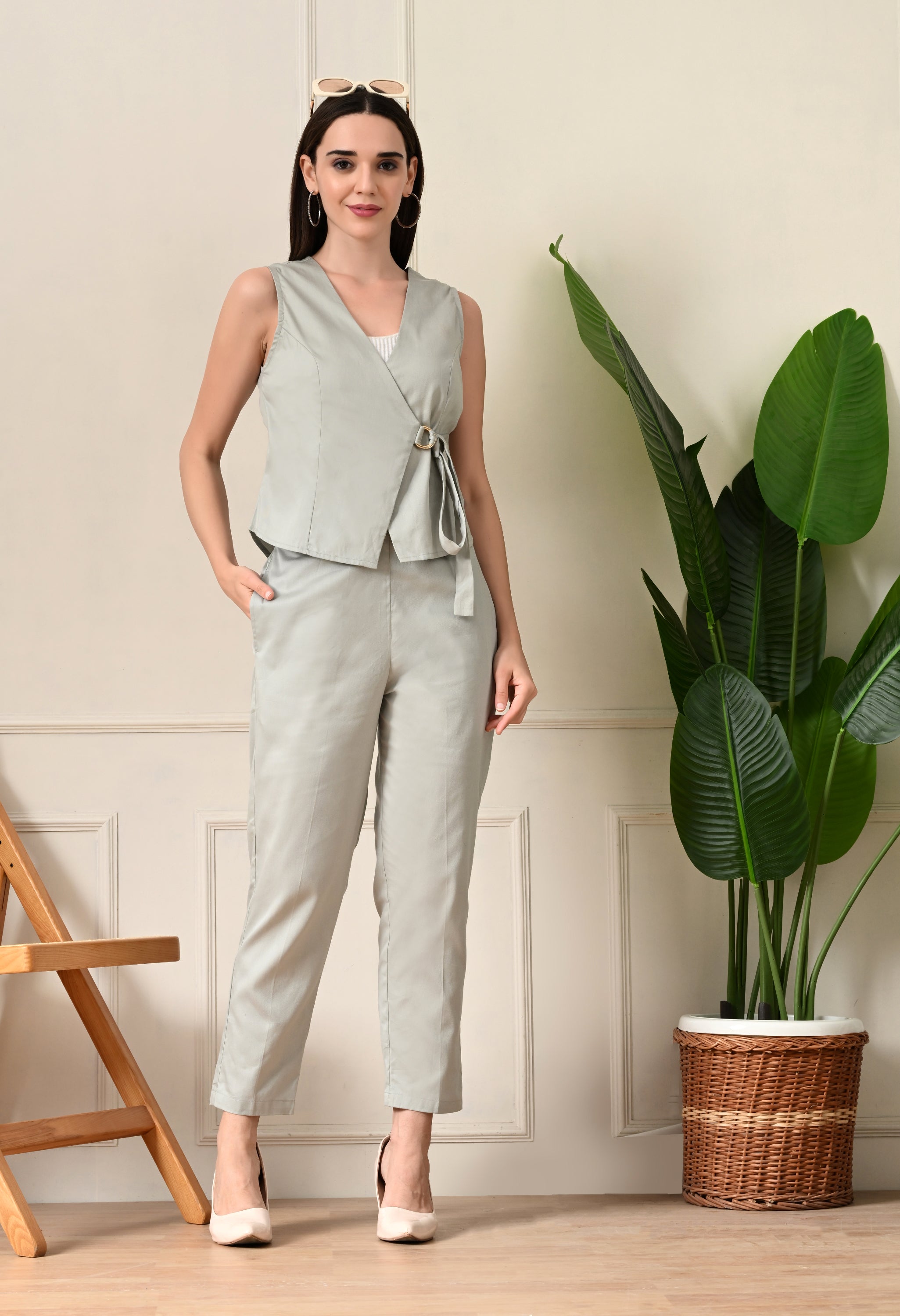 Gray waist coat co-ord set