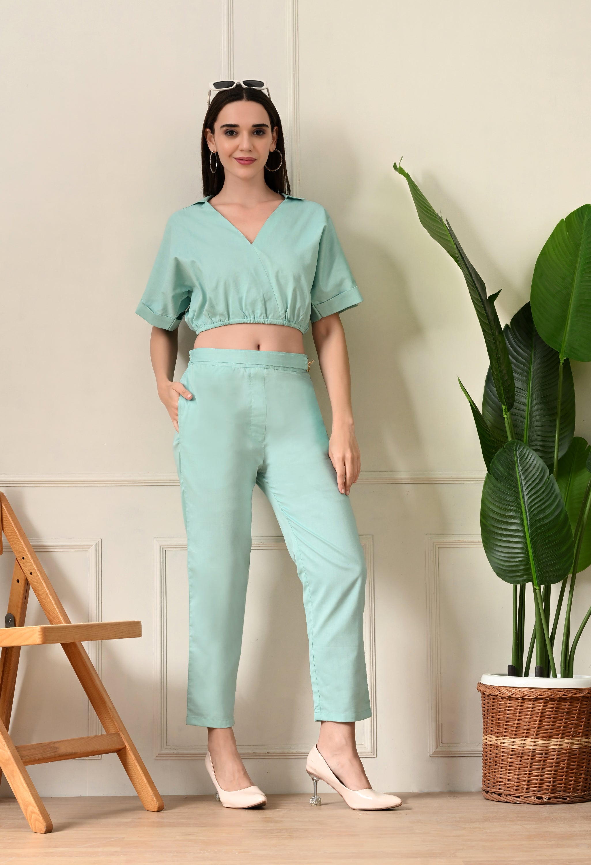 Sea-green crop top co-ord set