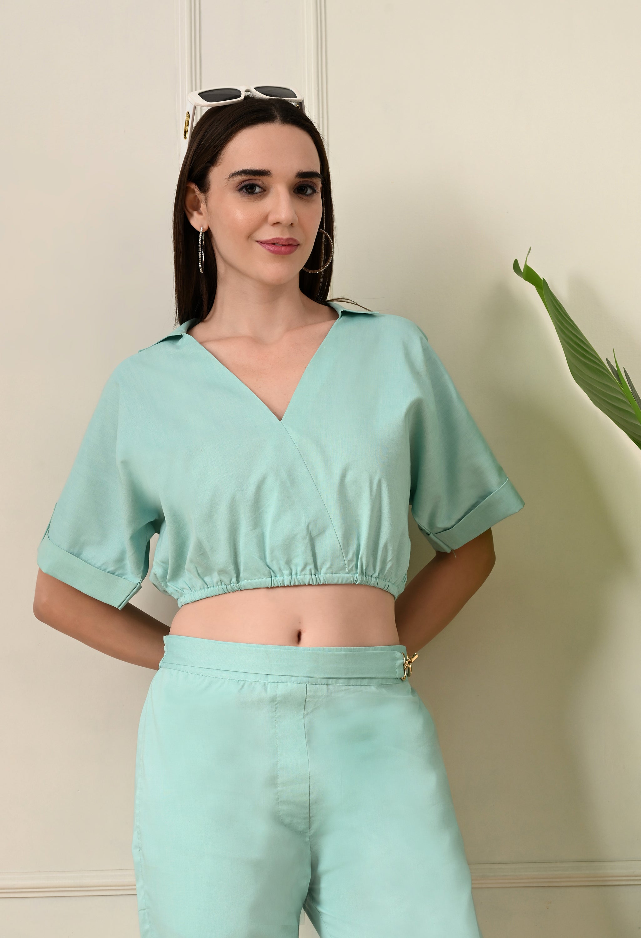 Sea-green crop top co-ord set
