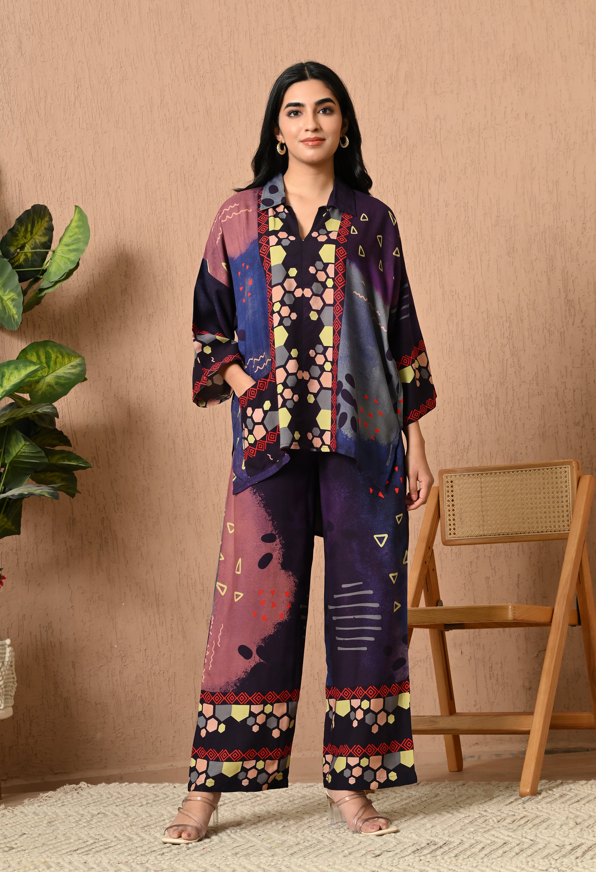 BLUE PRINTED LOOSE FIT CO-ORD SET