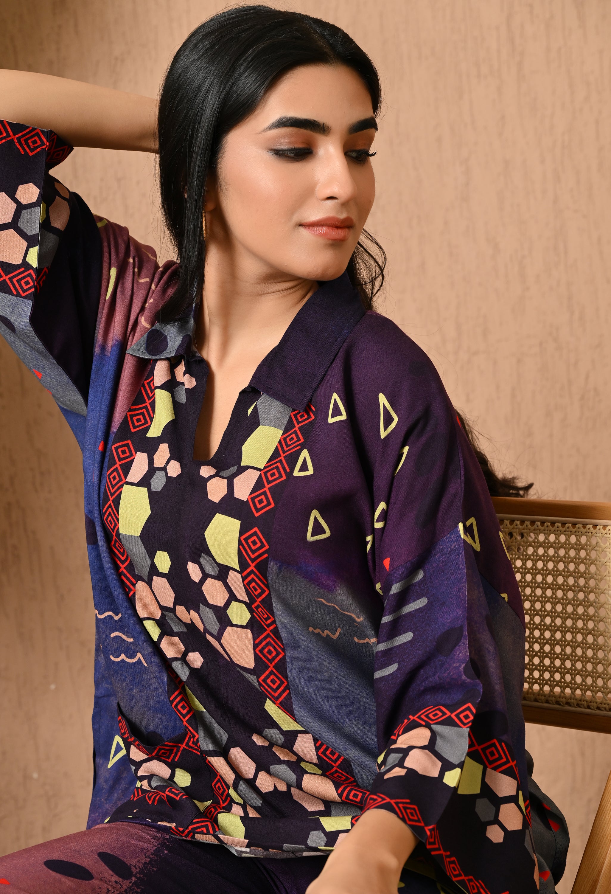 BLUE PRINTED LOOSE FIT CO-ORD SET