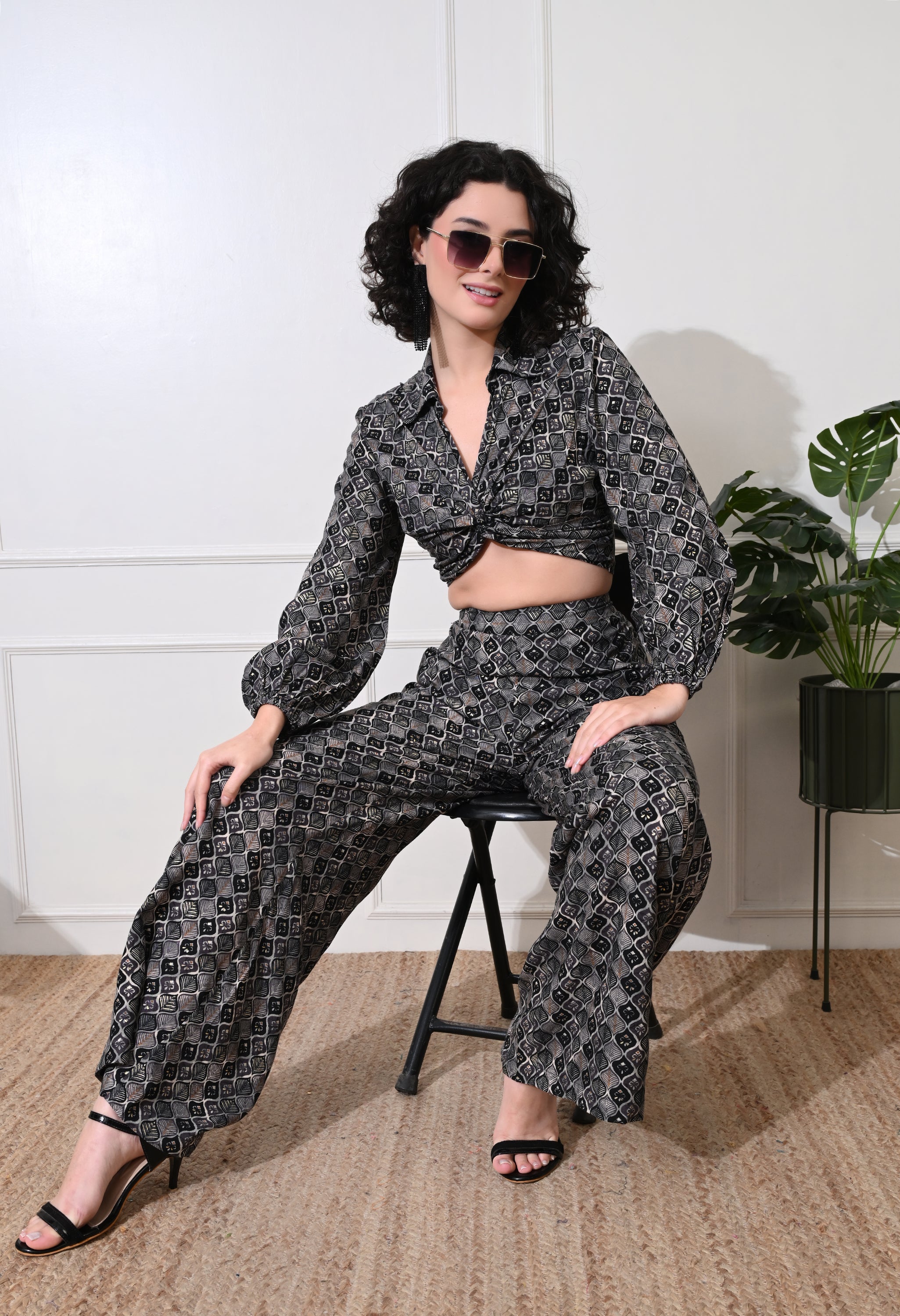 Black Rayon twisted top co-ord