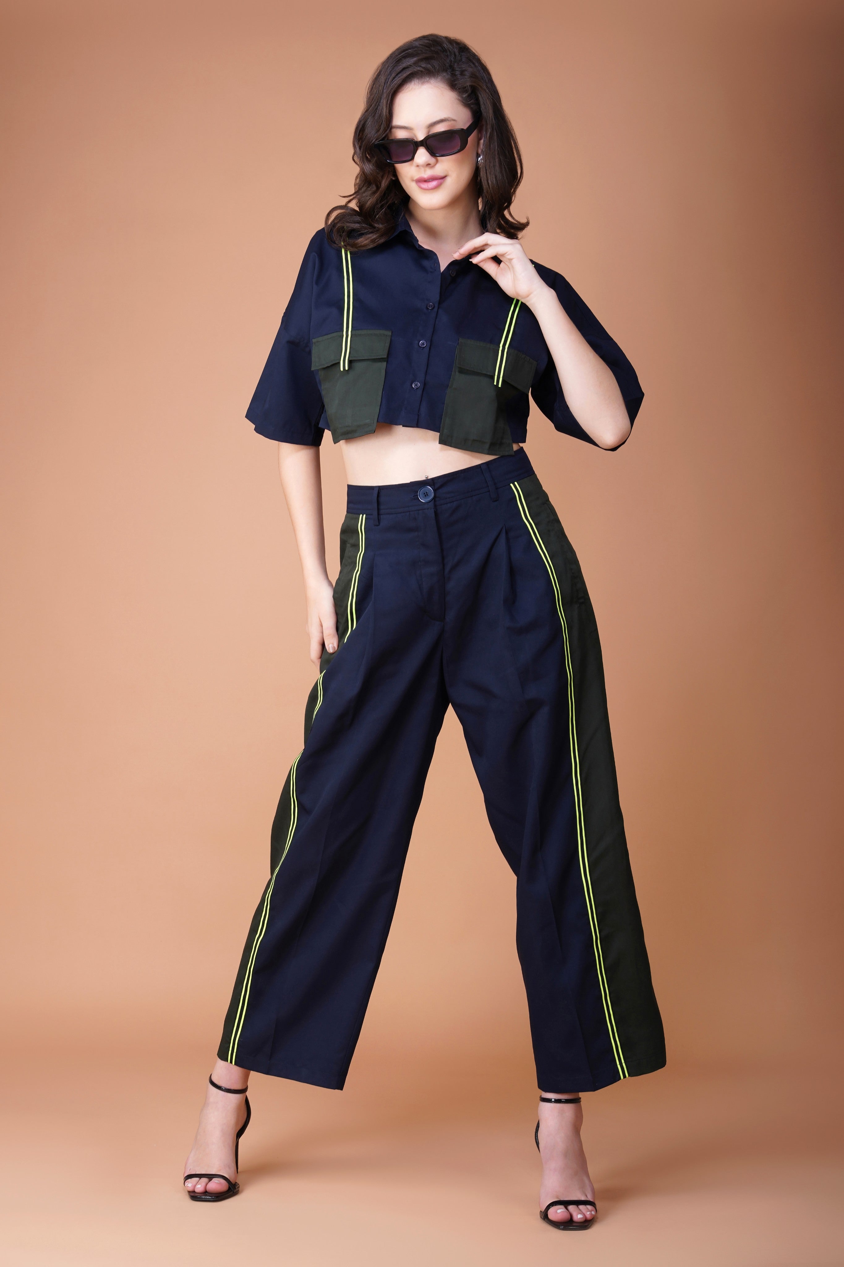 Baggy pant and crop top co-ord set- Navy blue