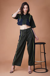 Baggy pant and crop top co-ord set - Bottle Green